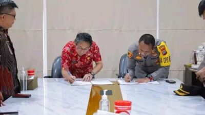Pj Bupati dan Kapolres Sitaro Tandatangani Naskah Perjanjian Hibah Pengamanan Pilkada 2024