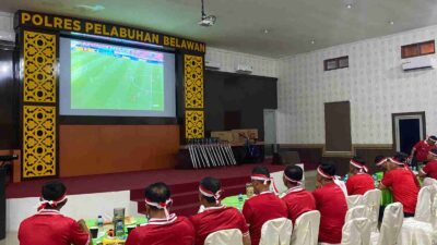 Meriah, Nobar Semifinal AFC U23 di Polres Pelabuhan Belawan